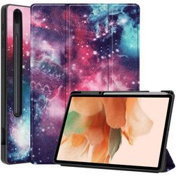 Mobigear Tri-Fold Gel Samsung Galaxy Tab S7 FE Hülle TPU,Kunstleder Klapphülle + Stifthalter - Milky Way