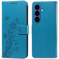 Mobigear Flowers Samsung Galaxy S26 Plus Hülle Klapphülle Geldbörse - Blau