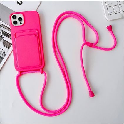 Mobigear Lanyard Card iPhone 15 Pro Max Silikon Handykette mit Kartenhalter - Rot