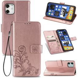 Mobigear Book Cover Leaf Clover Rose Gold Apple iPhone 12/12 Pro