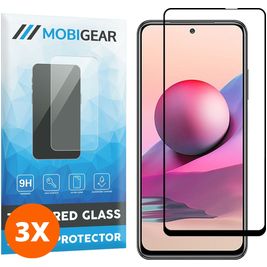 Mobigear Premium Xiaomi Redmi Note 10S Panzerglas Gehärtetes Glas Displayschutz - Hüllenfreundlich - Schwarz (3er Pack)