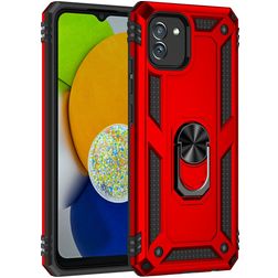 Mobigear Armor Ring Samsung Galaxy A03 Hardcase Backcover Shockproof mit Ringhalter - Rot