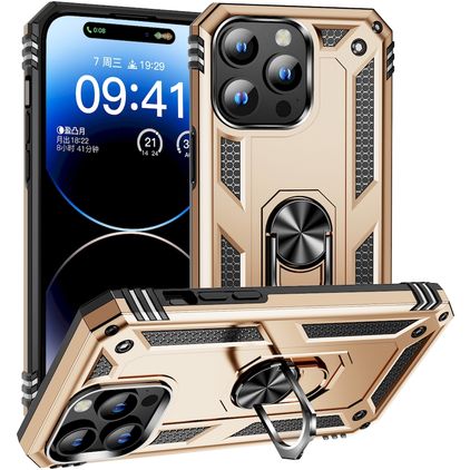 Mobigear Armor Ring iPhone 15 Pro Hülle Hardcase Backcover Stoßfest mit Ringhalter - Gold