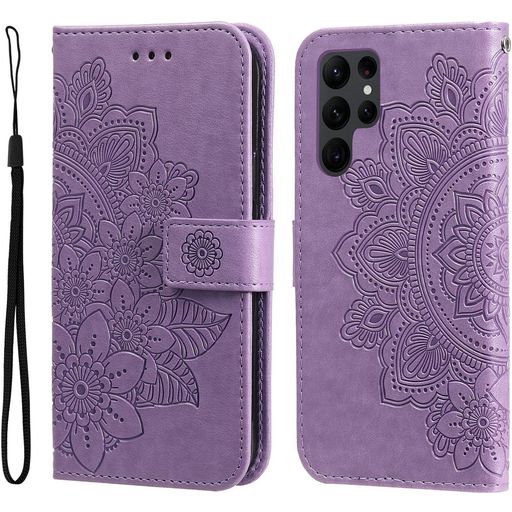 Mobigear Flowers Samsung Galaxy S23 Ultra Hülle Klapphülle Geldbörse - Lila