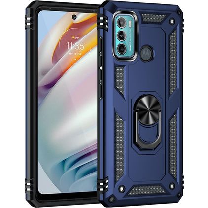 Mobigear Armor Ring Motorola Moto G60 Hülle Hardcase Backcover Stoßfest mit Ringhalter - Blau