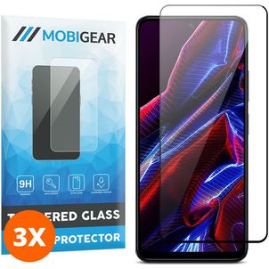 Mobigear Premium POCO X5 Panzerglas Gehärtetes Glas Displayschutz - Hüllenfreundlich - Schwarz (3er Pack)