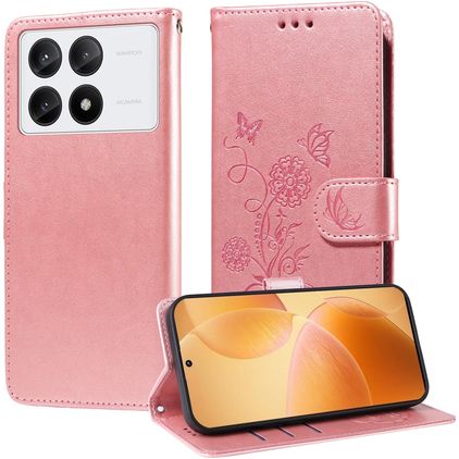 Mobigear Flowers POCO X6 Pro Hülle Klapphülle Geldbörse - Roségold