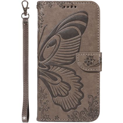 Mobigear Butterfly Samsung Galaxy S25 Plus Hülle Klapphülle Geldbörse - Grau