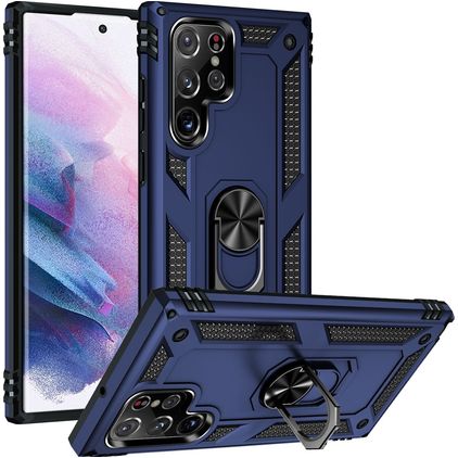 Mobigear Armor Ring Samsung Galaxy S23 Ultra Hülle Hardcase Backcover Stoßfest mit Ringhalter - Blau