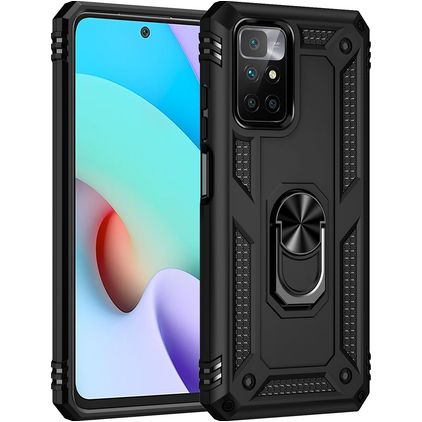 Mobigear Armor Ring Xiaomi Redmi 10 4G Hülle Hardcase Backcover Stoßfest mit Ringhalter - Schwarz