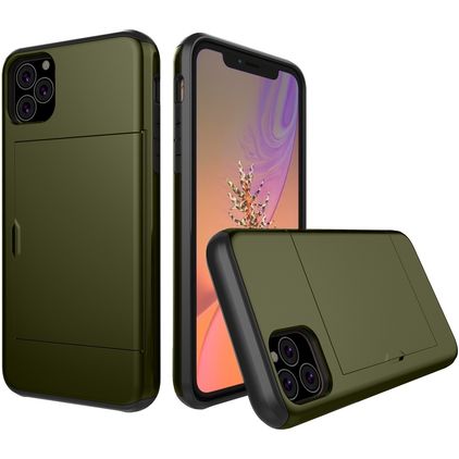 Mobigear Card iPhone 11 Pro Hülle Hardcase Backcover Stoßfest mit Kartenhalter - Armeegrün