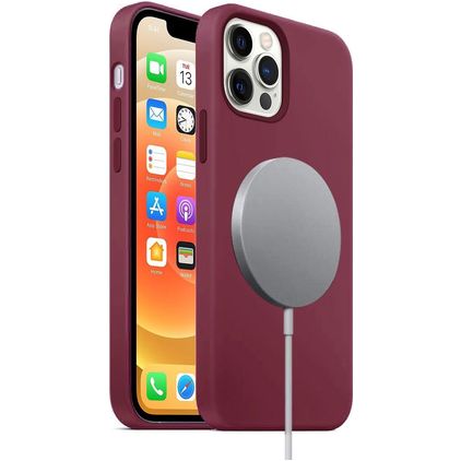 Mobigear Rubber Touch iPhone 12 Pro Silikon MagSafe Hülle Backcover - Weinrot