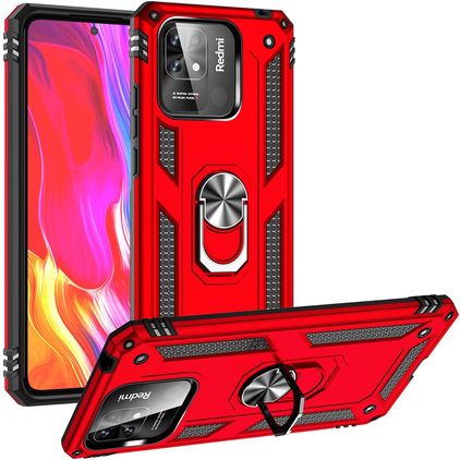Mobigear Armor Ring Xiaomi Redmi 10C Hardcase Backcover Shockproof mit Ringhalter - Rot