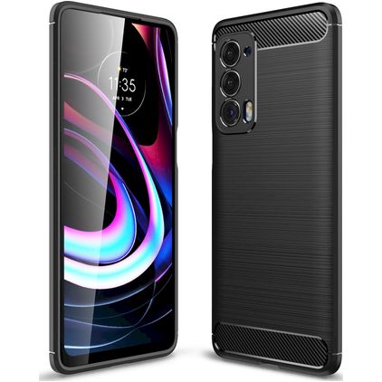 Mobigear Brushed Slim Motorola Edge (2021) Hülle Flexibles TPU Backcover - Schwarz