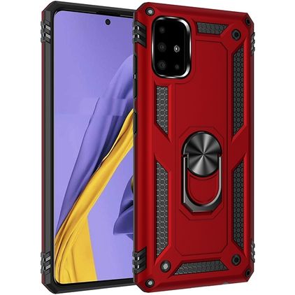 Mobigear Armor Ring Samsung Galaxy A51 Hülle Hardcase Backcover Stoßfest mit Ringhalter - Rot