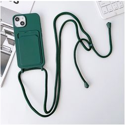 Mobigear Lanyard Card iPhone 15 Plus Silikon Handykette mit Kartenhalter - Grün