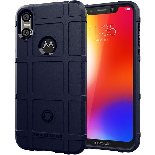 Mobigear Rugged Shield Motorola One Power Hülle Flexibles TPU Backcover Stoßfest - Blau