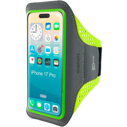 Mobiparts Comfort Fit Handyhalterung Joggen iPhone 17 Pro Sporthülle Neopren Sportarmband - Grün