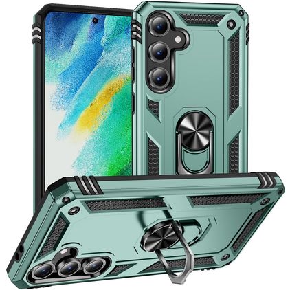 Mobigear Armor ring Samsung Galaxy S24 FE Hülle Hardcase Backcover Stoßfest mit Ringhalter - Grün