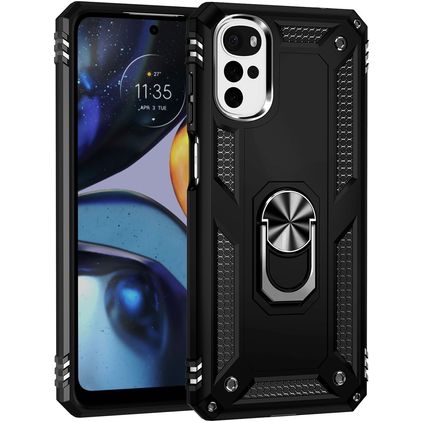 Mobigear Armor Ring Motorola Moto G22 Hülle Hardcase Backcover Stoßfest mit Ringhalter - Schwarz