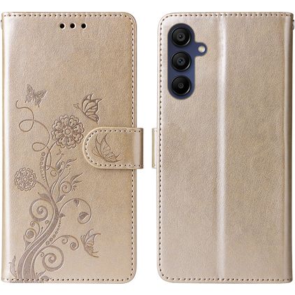 Mobigear Flowers Samsung Galaxy A16 Klapphülle Portemonnaie - Gold