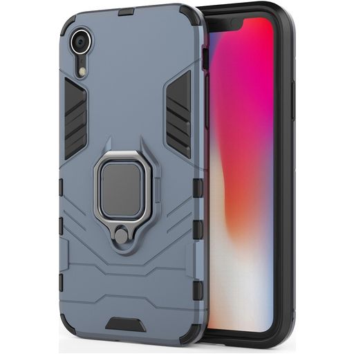 Mobigear Armor Ring iPhone XR Hülle Hardcase Backcover Stoßfest mit Ringhalter - Blau