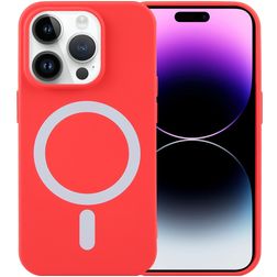 Mobigear Rubber Touch iPhone 15 Pro Max Silikon MagSafe Hülle Backcover - Rot