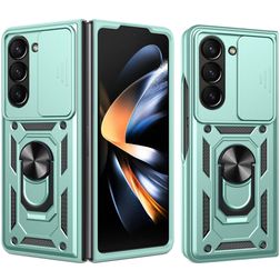 Mobigear Armor Ring Cam Slide Samsung Galaxy Z Fold 7 Hardcase Backcover Shockproof mit Ringhalter und Kamera-Slider - Grün