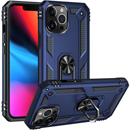 Mobigear Armor Ring iPhone 14 Pro Max Hülle Hardcase Backcover Stoßfest mit Ringhalter - Blau