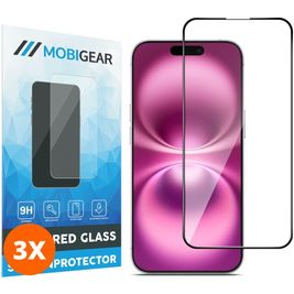Mobigear Premium iPhone 16 Plus Panzerglas Gehärtetes Glas Displayschutz - Hüllenfreundlich - Schwarz (3er Pack)