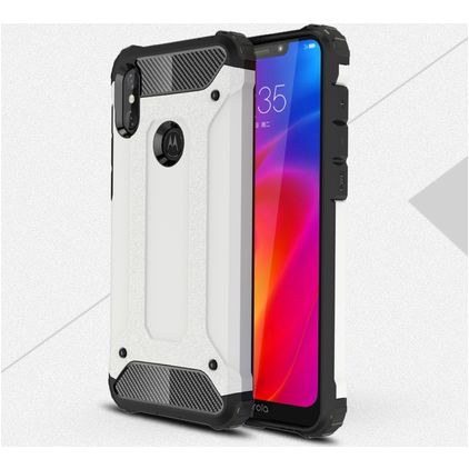 Mobigear Outdoor Motorola One Power Hülle Hardcase Backcover Stoßfest - Weiß