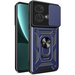 Mobigear Armor Ring Cam Slide Motorola Edge 40 Neo Hülle Hardcase Backcover Stoßfest mit Ringhalter und Kamera Slider - Blau