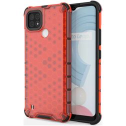 Mobigear Honeycomb Realme C21 Hülle Hardcase Backcover Stoßfest - Rot