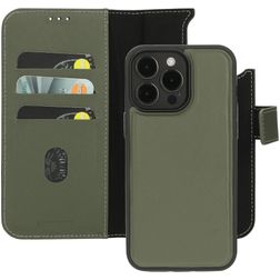 Mobiparts iPhone 15 Pro Max MagSafe Hülle Echtes Leder Abnehmbare 2in1 Klapphülle Geldbörse - Grün