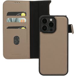 Mobiparts iPhone 15 Pro Max MagSafe Hülle Echtes Leder Abnehmbare 2in1 Klapphülle Geldbörse - Taupe