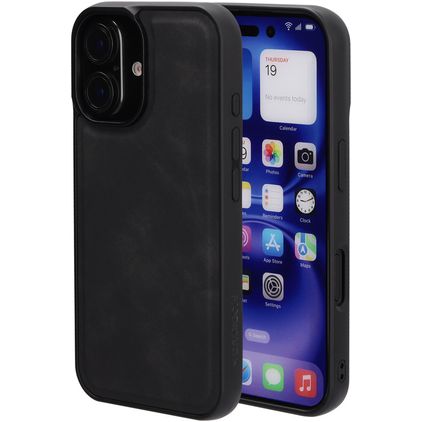 Mobiparts Classic iPhone 16 MagSafe TPU / Kunstleder Backcover - Graphite Black