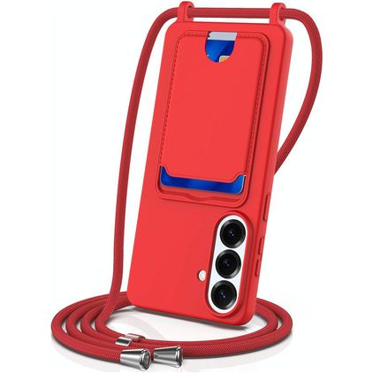 Mobigear Lanyard Card Samsung Galaxy S26 Plus Silikon Handykette mit Kartenhalter - Rot