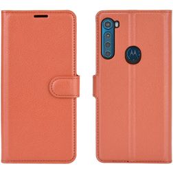 Mobigear Classic Motorola One Fusion Plus Hülle Klapphülle Geldbörse - Cognac