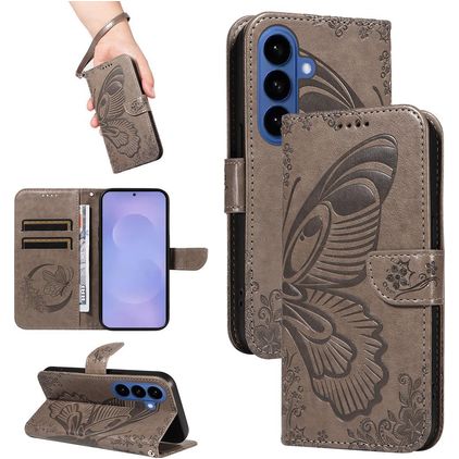 Mobigear Butterfly Samsung Galaxy S26 Plus Hülle Klapphülle Geldbörse - Grau