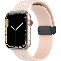Mobigear Stripe Mag Silikon Apple Watch Armband Magnetverschluss - 49/46/45/44 mm - Weiß / Pink