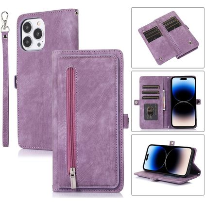 Mobigear Zipper iPhone 14 Pro Klapphülle Portemonnaie - Lila