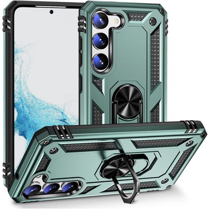 Mobigear Armor Ring Samsung Galaxy S23 Hülle Hardcase Backcover Stoßfest mit Ringhalter - Grün