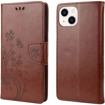 Mobigear Flowers iPhone 14 Hülle Klapphülle Geldbörse - Braun