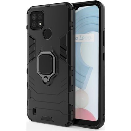 Mobigear Armor Ring Realme C21 Hülle Hardcase Backcover Stoßfest mit Ringhalter - Schwarz