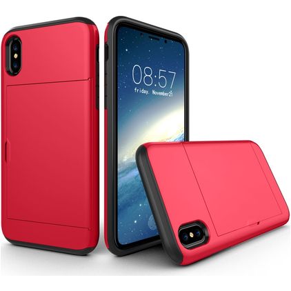 Mobigear Card iPhone XS Hülle Hardcase Backcover Stoßfest mit Kartenhalter - Rot
