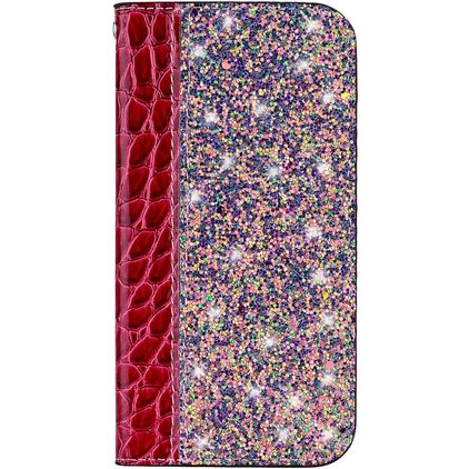Mobigear Croco Glitter Motorola One Power Hülle Klapphülle Geldbörse - Rot