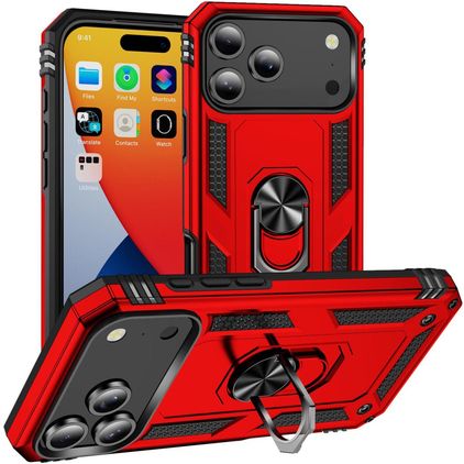 Mobigear Armor Ring iPhone 18 Pro Max Hülle Hardcase Backcover Stoßfest mit Ringhalter - Rot