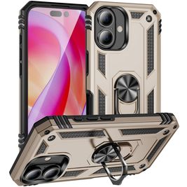 Mobigear Armor Ring iPhone 16 Hülle Hardcase Backcover Stoßfest mit Ringhalter - Gold