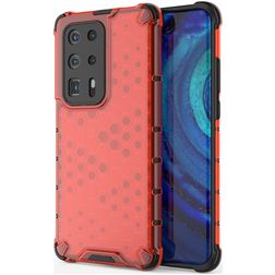 Mobigear Honeycomb Huawei P40 Pro Plus Hülle Hardcase Backcover Stoßfest - Rot
