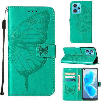 Mobigear Butterfly Realme 9 Pro Plus Hülle Klapphülle Geldbörse - Grün